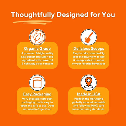 Organic Sea Buckthorn Extract (Crushed Form) with Natural Omega 7 & Omega 3 6 9 for Heart Health, Skin, Immune Support - Virsa