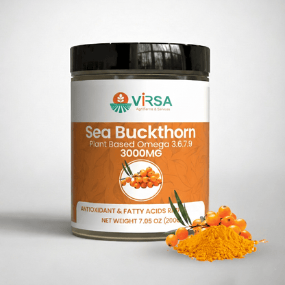 Organic Sea Buckthorn Extract (Crushed Form) with Natural Omega 7 & Omega 3 6 9 for Heart Health, Skin, Immune Support - Virsa