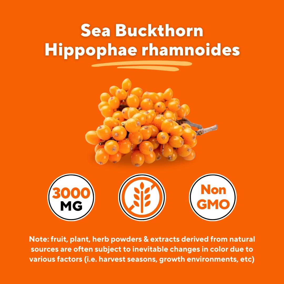 Organic Sea Buckthorn Extract (Crushed Form) with Natural Omega 7 & Omega 3 6 9 for Heart Health, Skin, Immune Support - Virsa